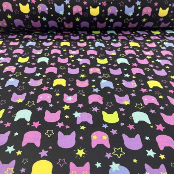 Кулирная гладь ЗВЕЗДНЫЕ КИСКИ НА ЧЕРНОМ