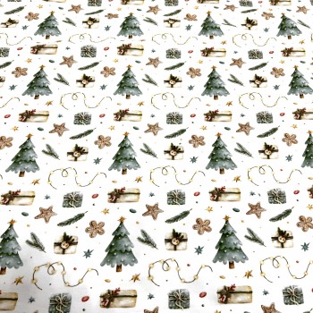 Кулирная гладь ЕЛКИ И ПОДАРКИ НА БЕЛОМ