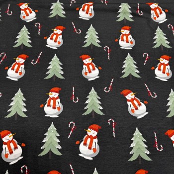 Кулирная гладь СНЕГОВИКИ НА ТЕМНО СЕРОМ