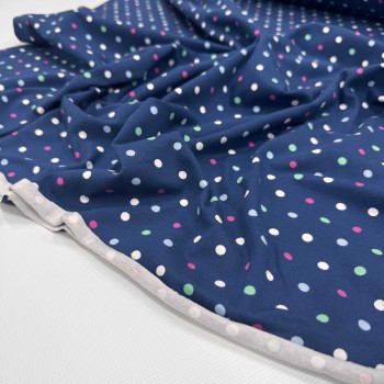 Кулирная гладь ГОРОШКИ ЦВЕТНЫЕ НА ИНДИГО